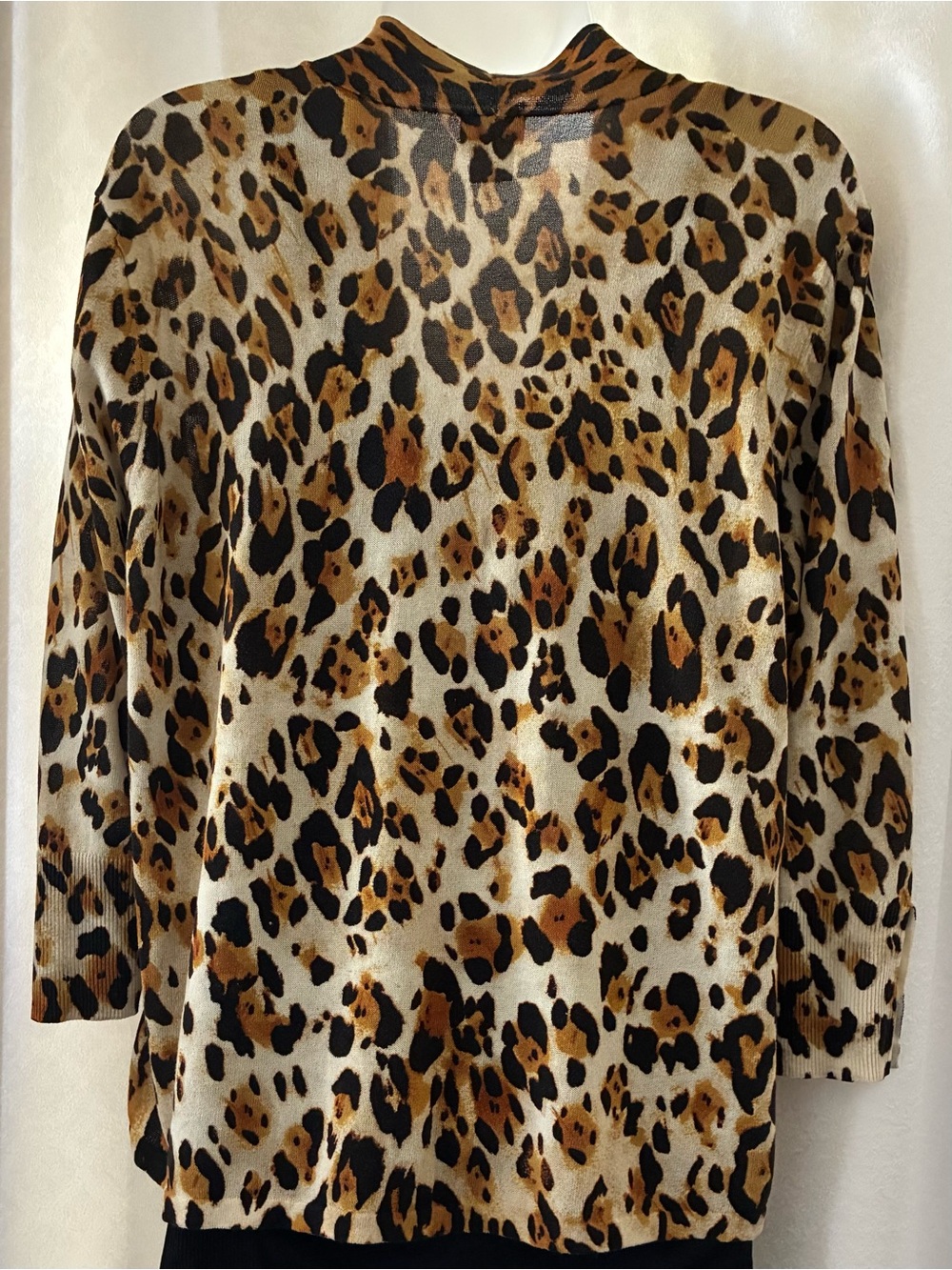 Chico's Leopard Pattern Open Cardigan - Black, Brown, Cream - Picture 2 of 6